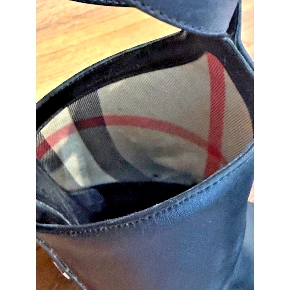 Burberry Black Leather Ankle Strap Gold Metal SEXY Peep-Toe Heels Sandals EU 37 - Picture 9 of 16